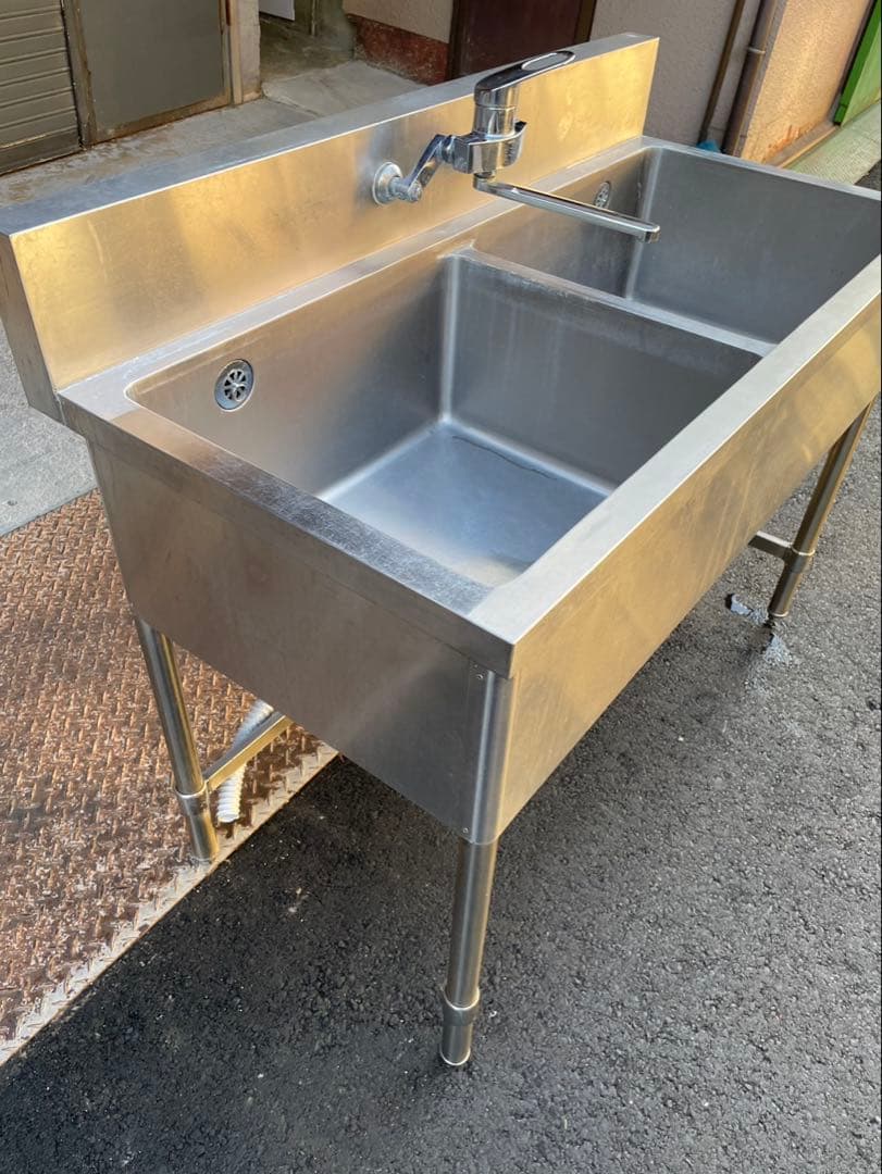 業務用 2槽シンク 混合水栓付き 幅1200×奥600×高さ850+150 大阪