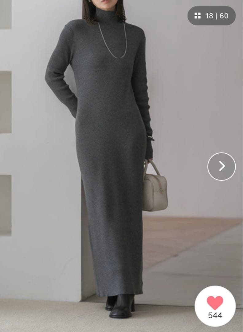 NOBLE チャコールグレー タートルネック ロングワンピース 36