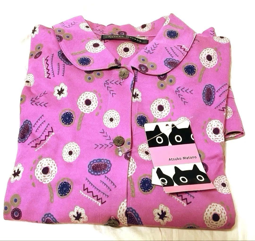 新品 マタノアツコ パジャマ ルームウェア 前開きMサイズ ピンク黒猫 たんぽぽ
