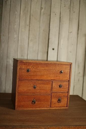 古い木製の小引き出し5杯　書類棚　レターケース　古家具　古民家