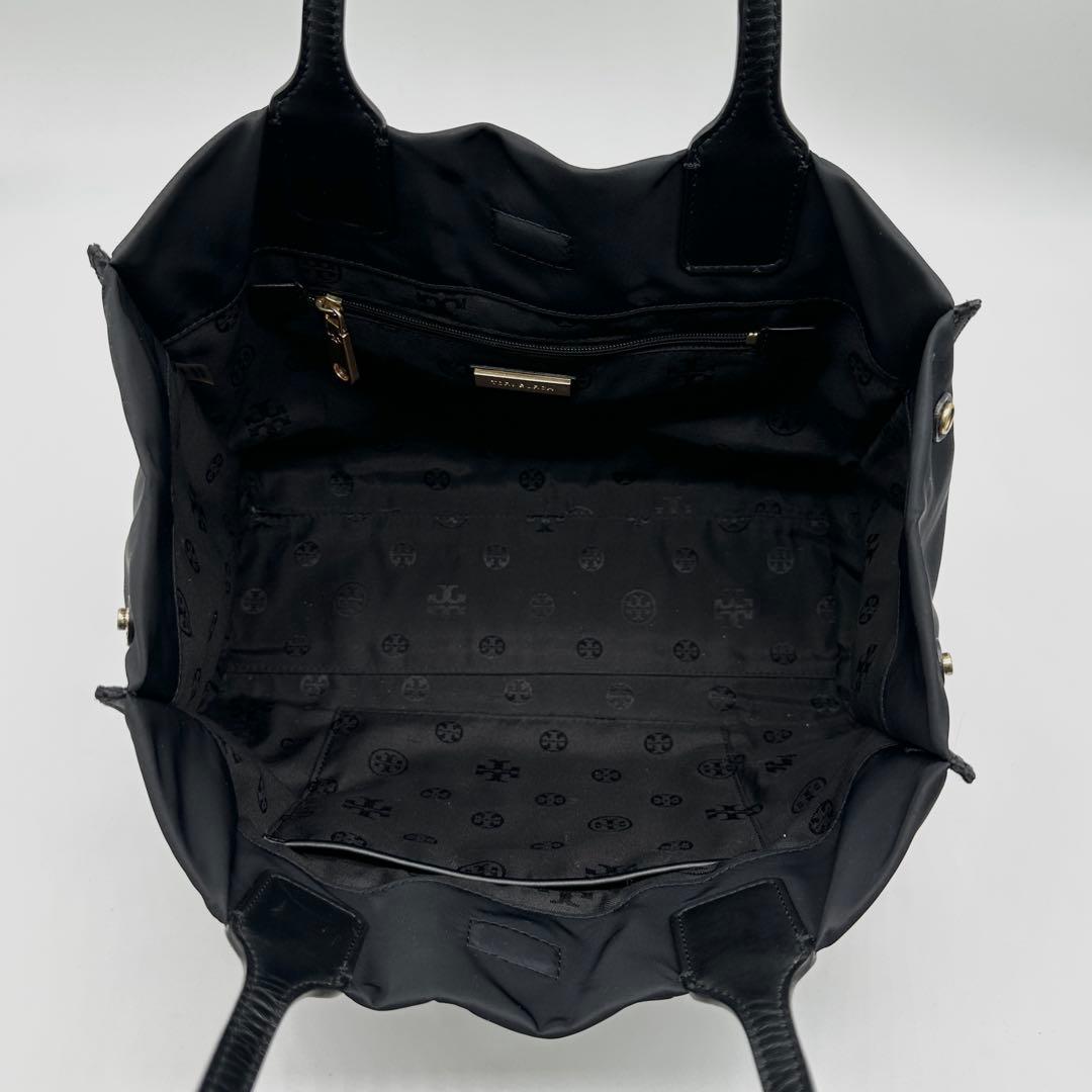 【美品】Tory Burch レザー×ナイロン トートバッグ 大容量 A4 黒