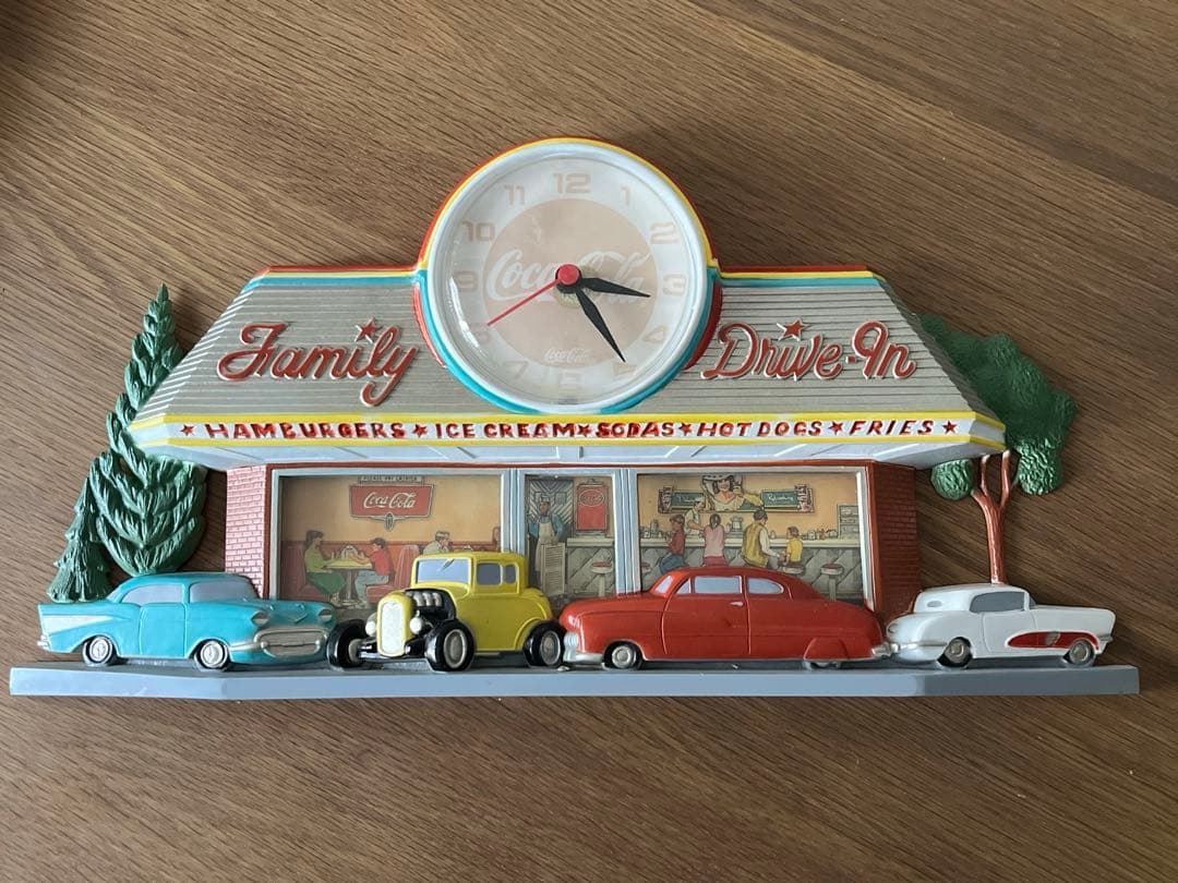 (ジャンク品) 壁掛け時計 コカコーラ ファミリードライブイン ビンテージ