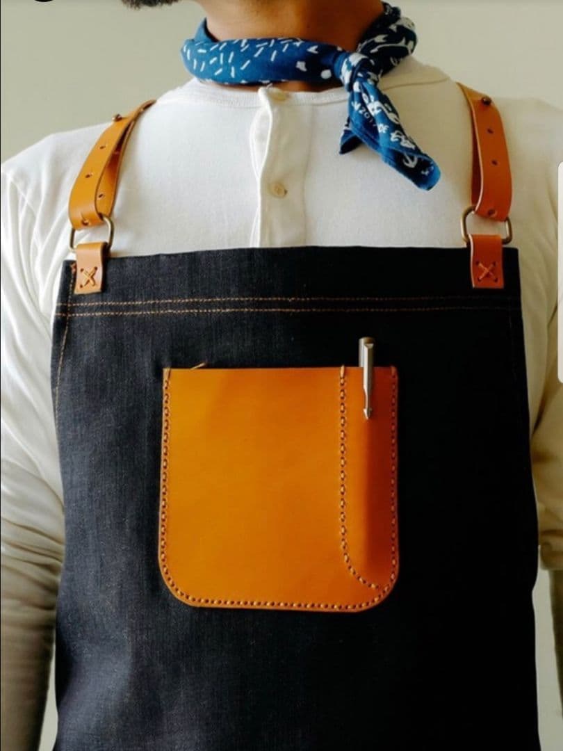 【美品】エプロン 岡山デニム デニム 赤耳 レザー 牛革