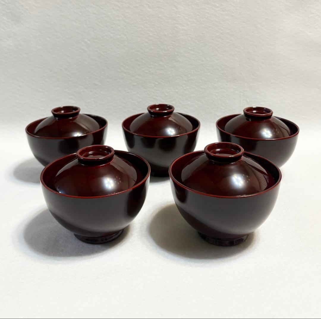 庫山窯 陶胎漆器 蓋付き煮物碗 五客 前畑陶器 和食器 懐石料理 絵変わり