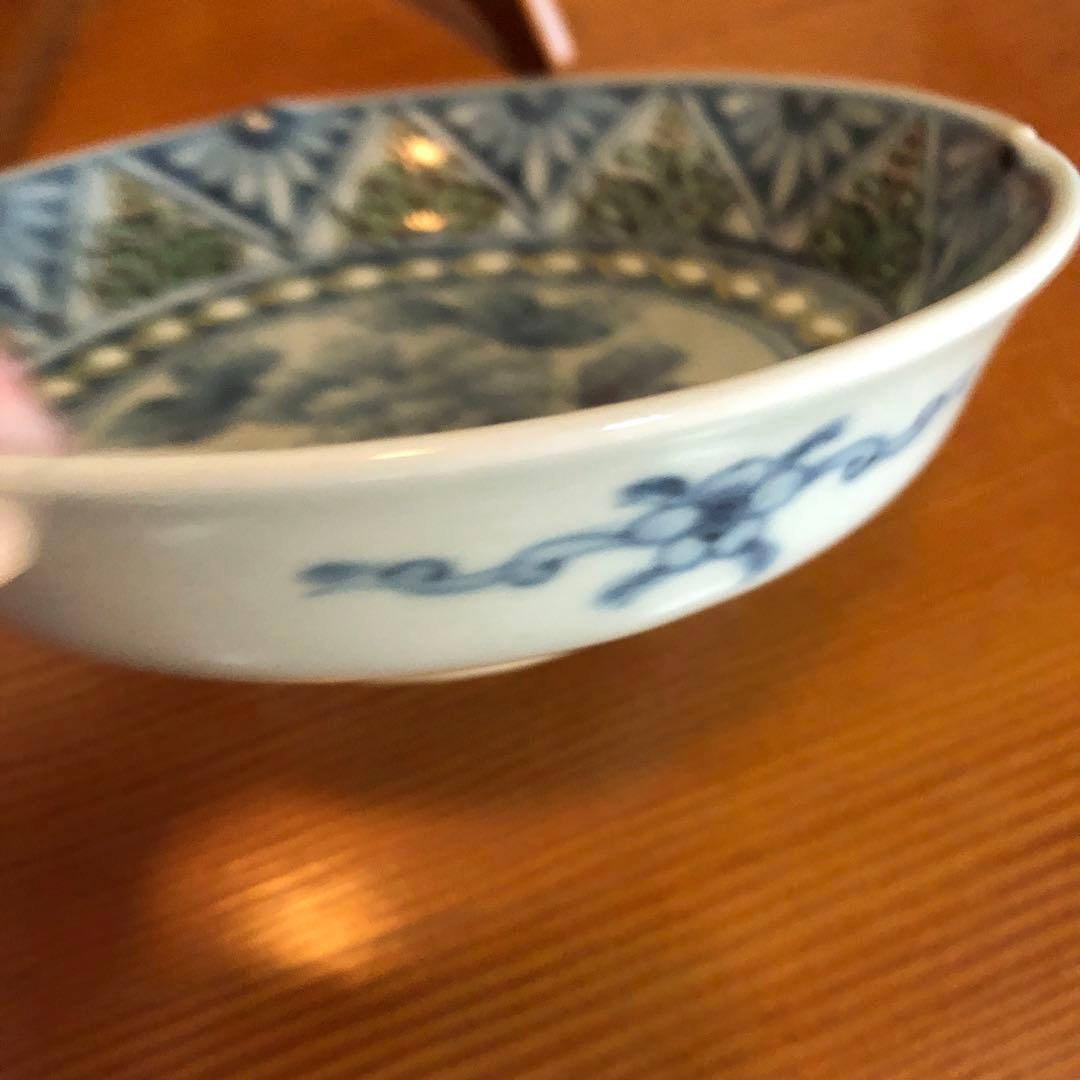 有田焼　六代走波　染錦 牡丹小花文 五寸皿