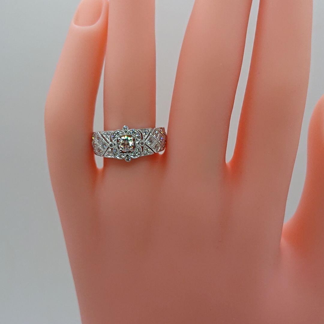 アンティーク風フラワーデザイン 天然ダイヤモンドリング Pt950