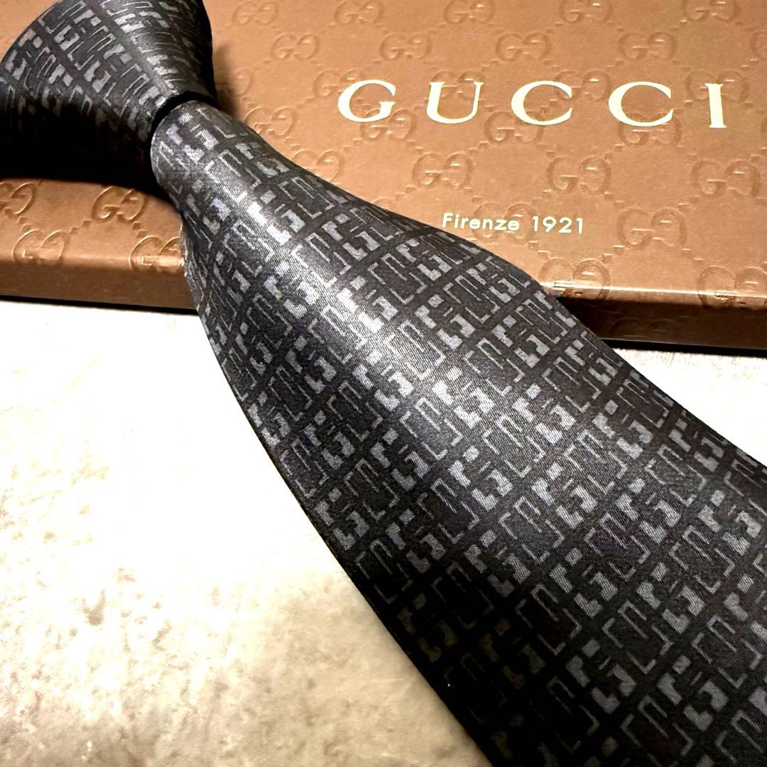 【✨極美品✨】GUCCI グッチ ネクタイ ブラック G柄 ハイブランド 光沢