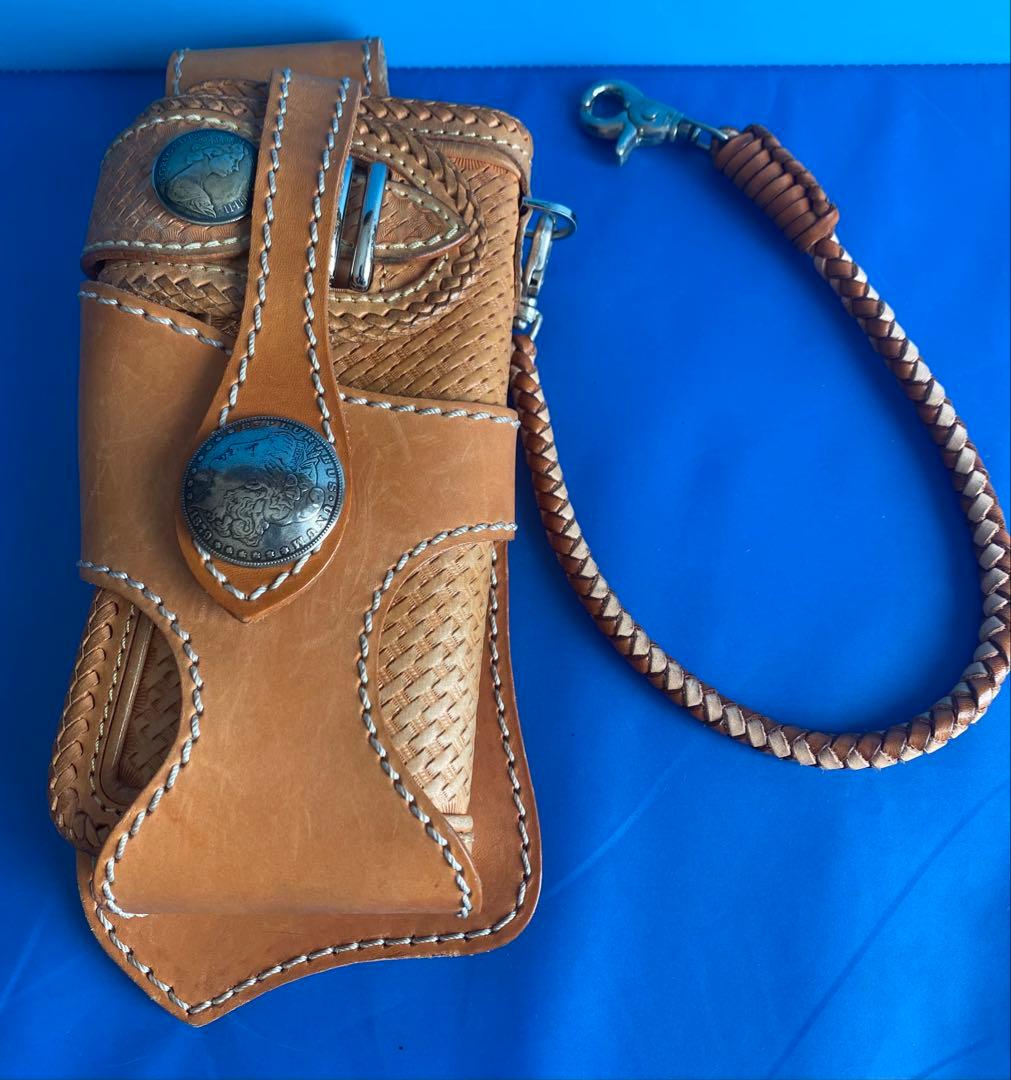 MAMAKIN'レザーウォレット(ヌメ革) ホルダー&ストラップ付き(2本付き)