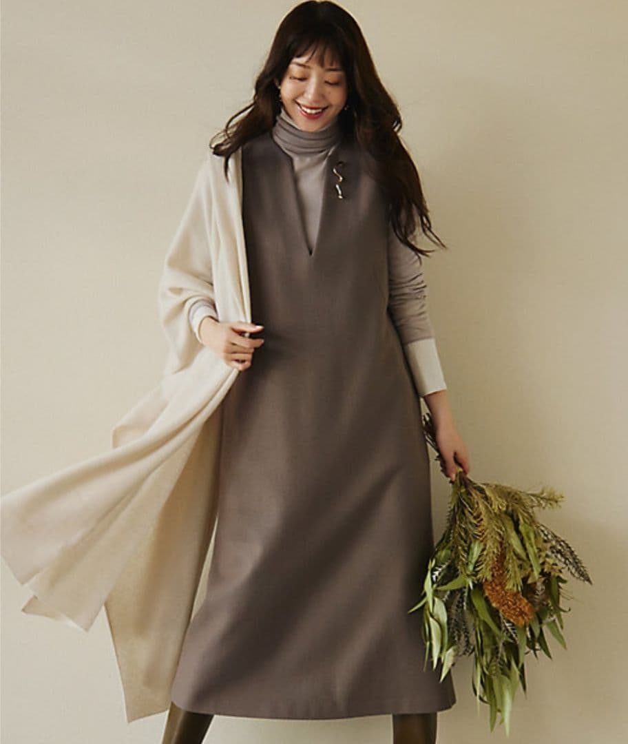 値下げ❗【着用1回】23区ジャンパースカート、ミドルジャージウール38