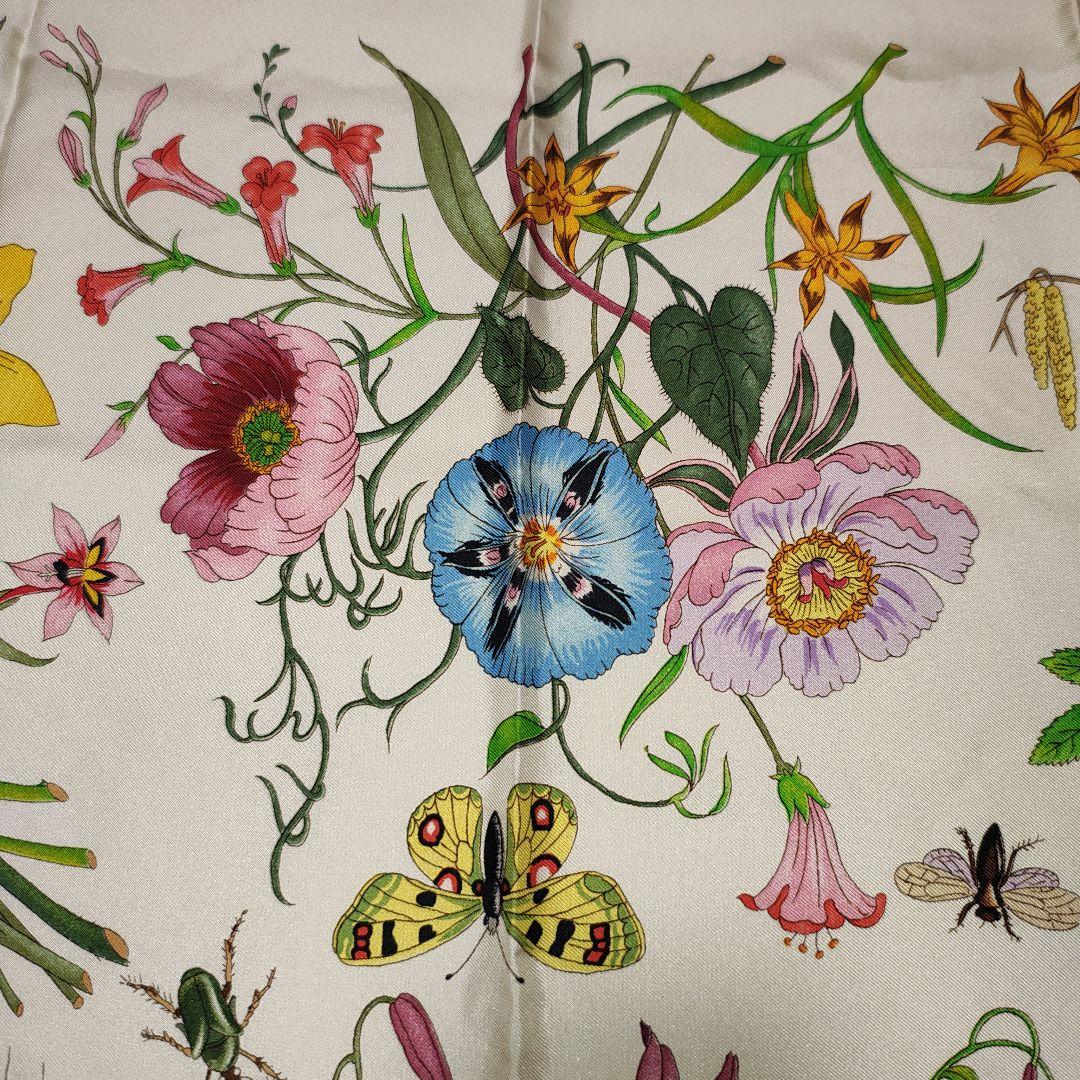GUCCI グッチ ヴィンテージ シルク スカーフ フローラ 花 昆虫 蜻蛉 蝶