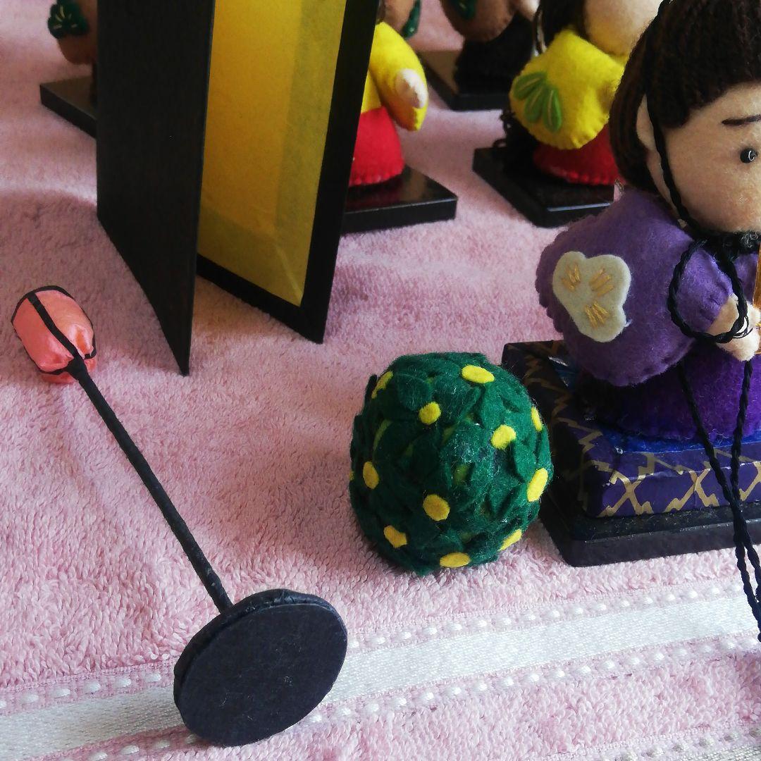 ハンドメイドお雛様、三人官女、五人囃子