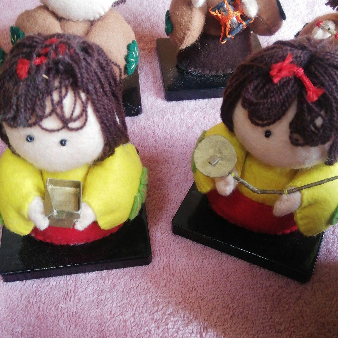 ハンドメイドお雛様、三人官女、五人囃子