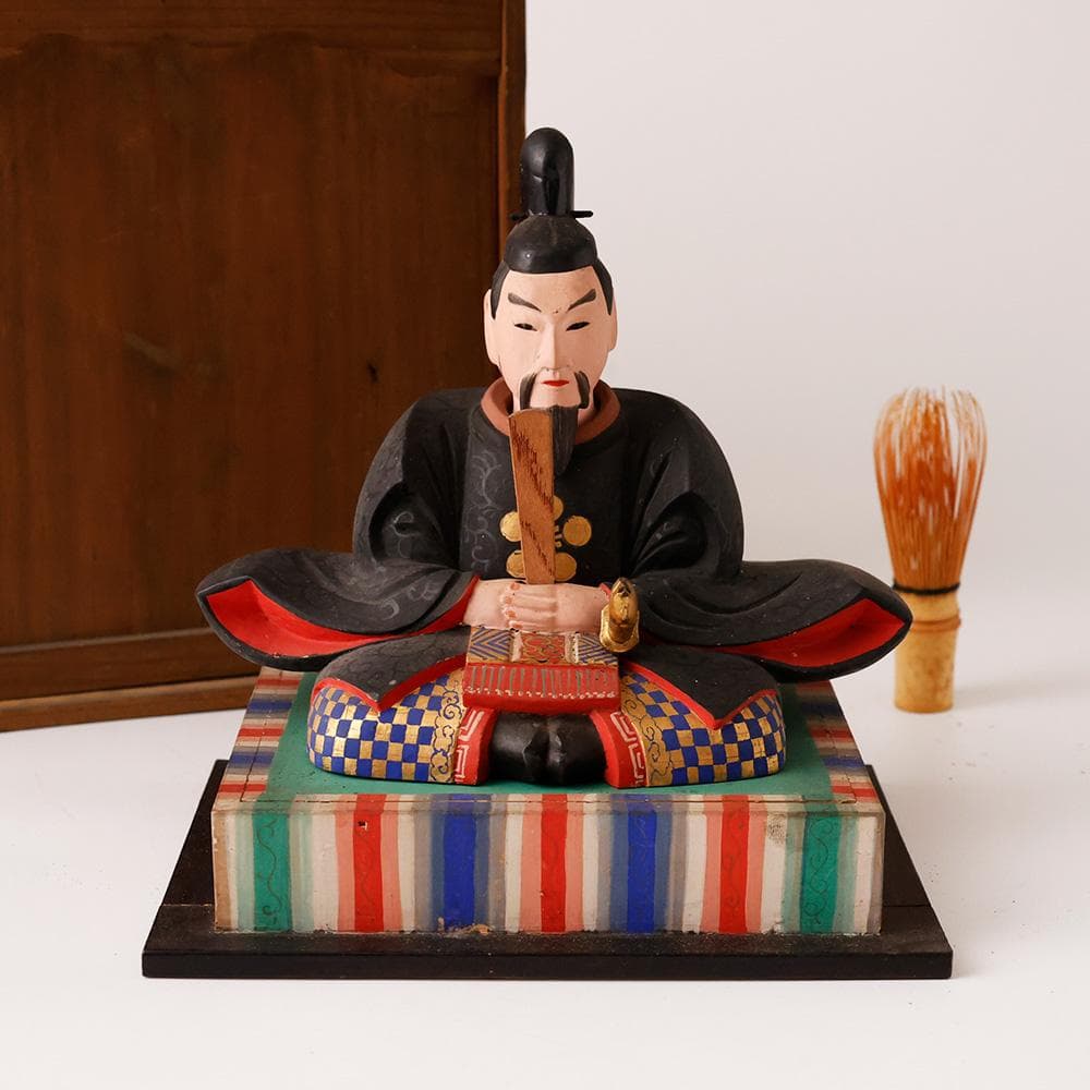 時代年代物 木彫 彩色 玉眼 天神像 天神様 菅原道真公 学問 書道誠実の神共箱