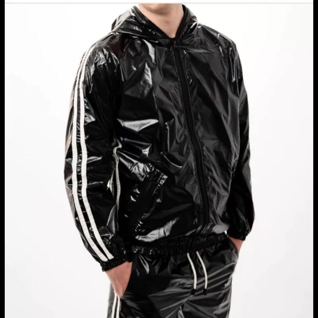 エナメル スーパーウェット光沢 ウィンドブレーカー サウナスーツ 汗出 Lサイズ