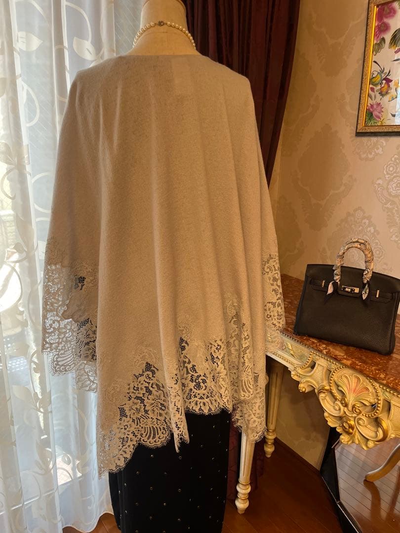 エルマンノシェルビーノ　レースストール　水色　ブルーグレー　カシミア混