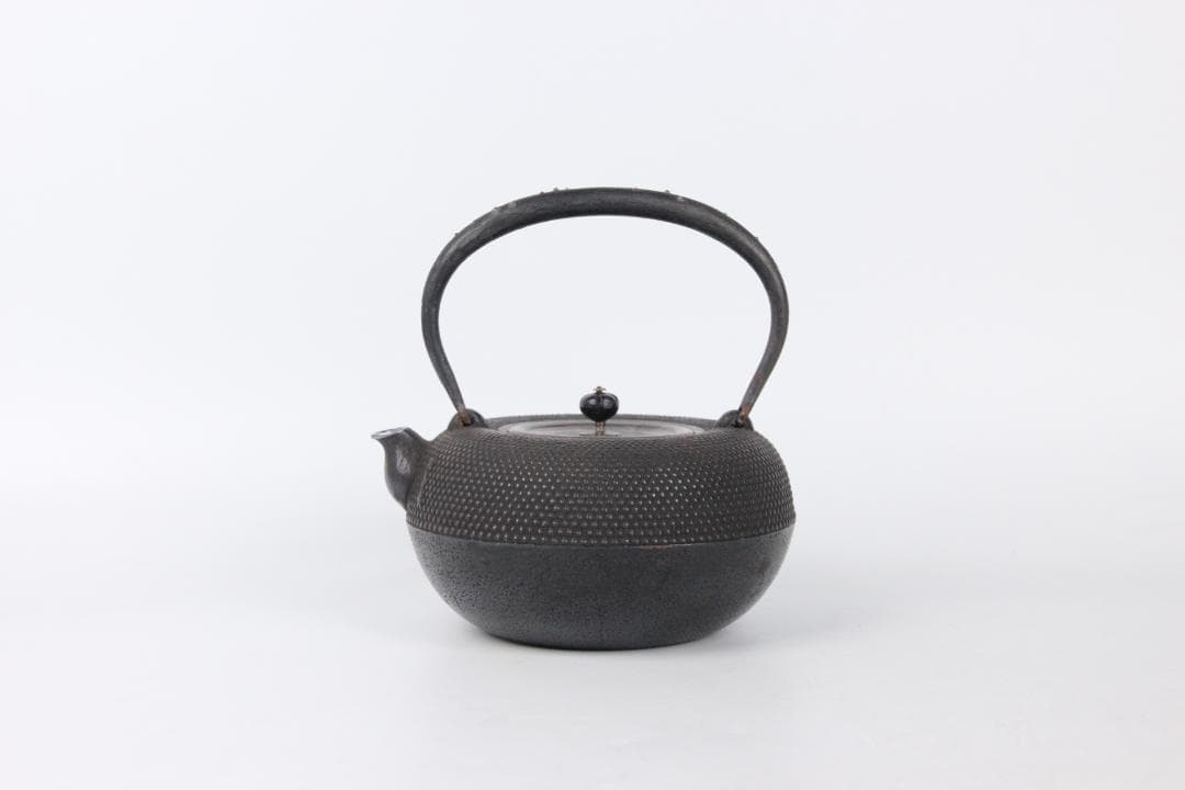 南部 保寿堂 銅蓋 銀口銀粒提手 1000ml 硬鉄 砂鉄 鉄瓶 FJ21-12