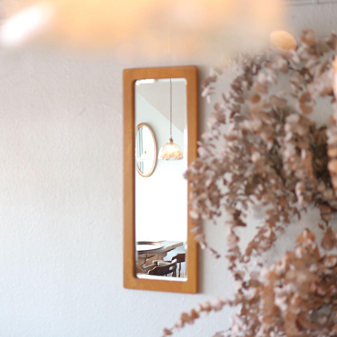 【ヴィンテージ】木製フレーム ウォールミラー（hikari製）面取り鏡面