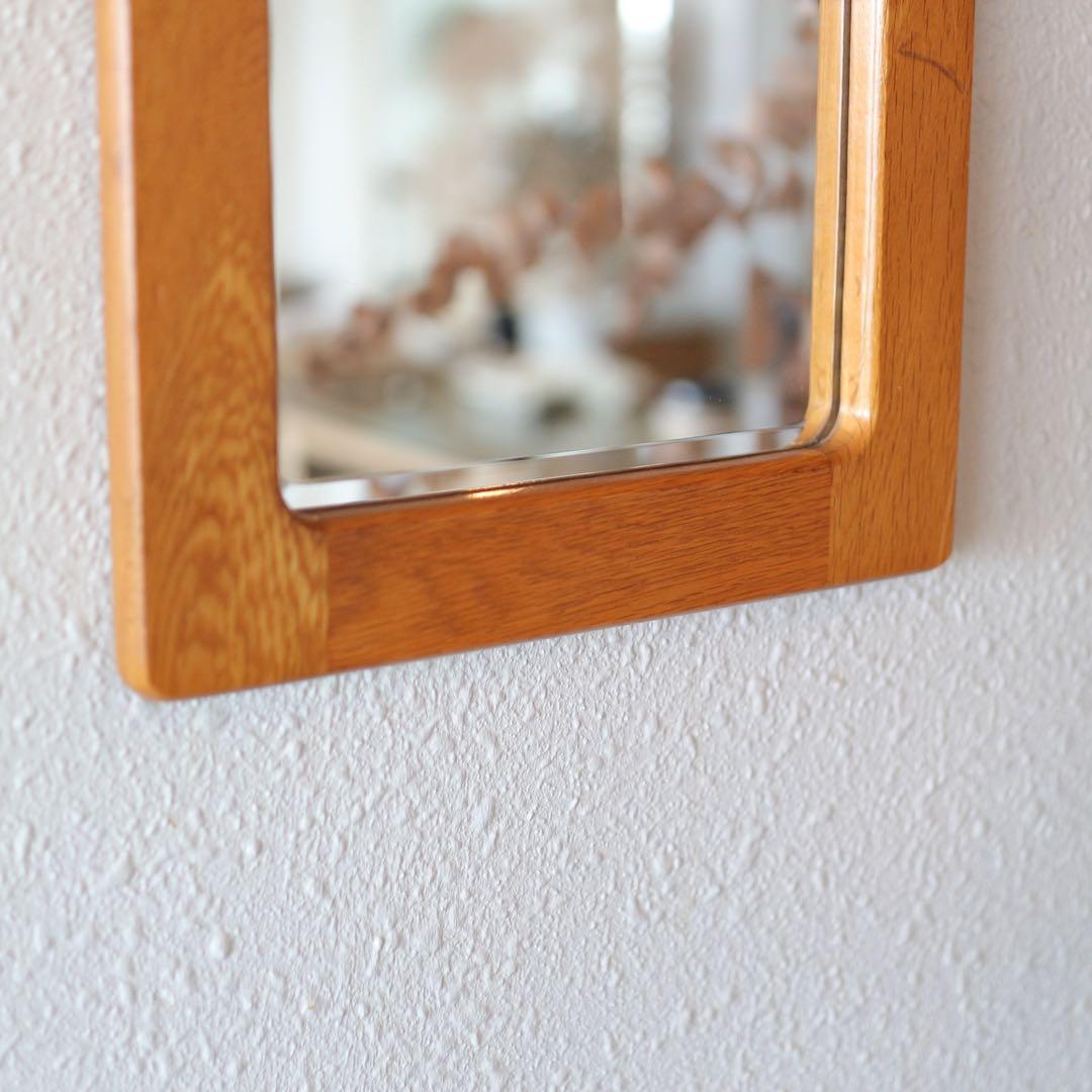 【ヴィンテージ】木製フレーム ウォールミラー（hikari製）面取り鏡面