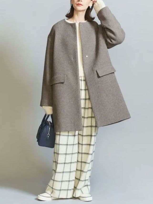 ユナイテッドアローズ　MANTECO ミドルノーカラーコート　MOCA　Sサイズ