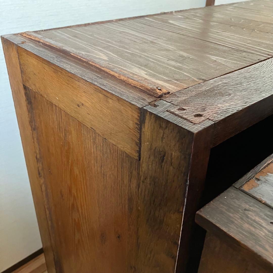 アンティーク　本箱　本棚　戸棚　食器棚　陳列棚　店舗　ニ重ね　無垢　引戸　レトロ