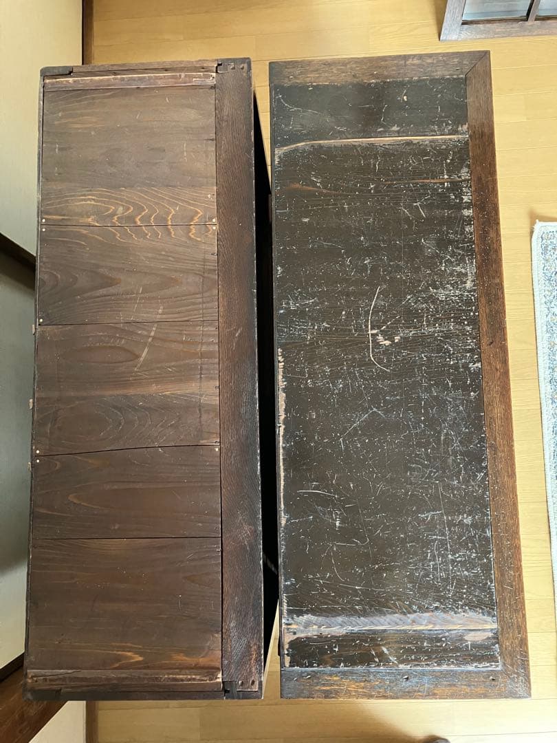 アンティーク　本箱　本棚　戸棚　食器棚　陳列棚　店舗　ニ重ね　無垢　引戸　レトロ