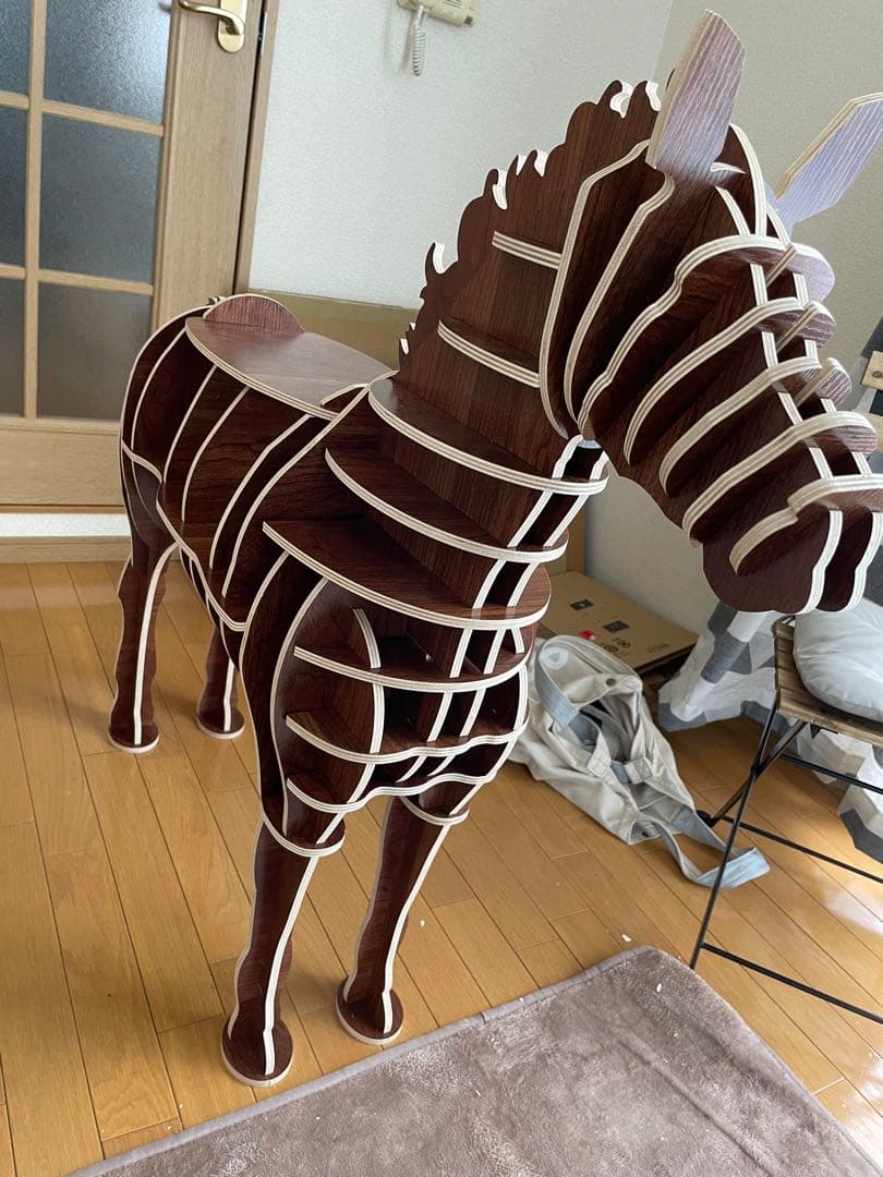 大きな馬形のラック　オブジェクトCDラック 書棚CD収納ラック本棚木製インテリア