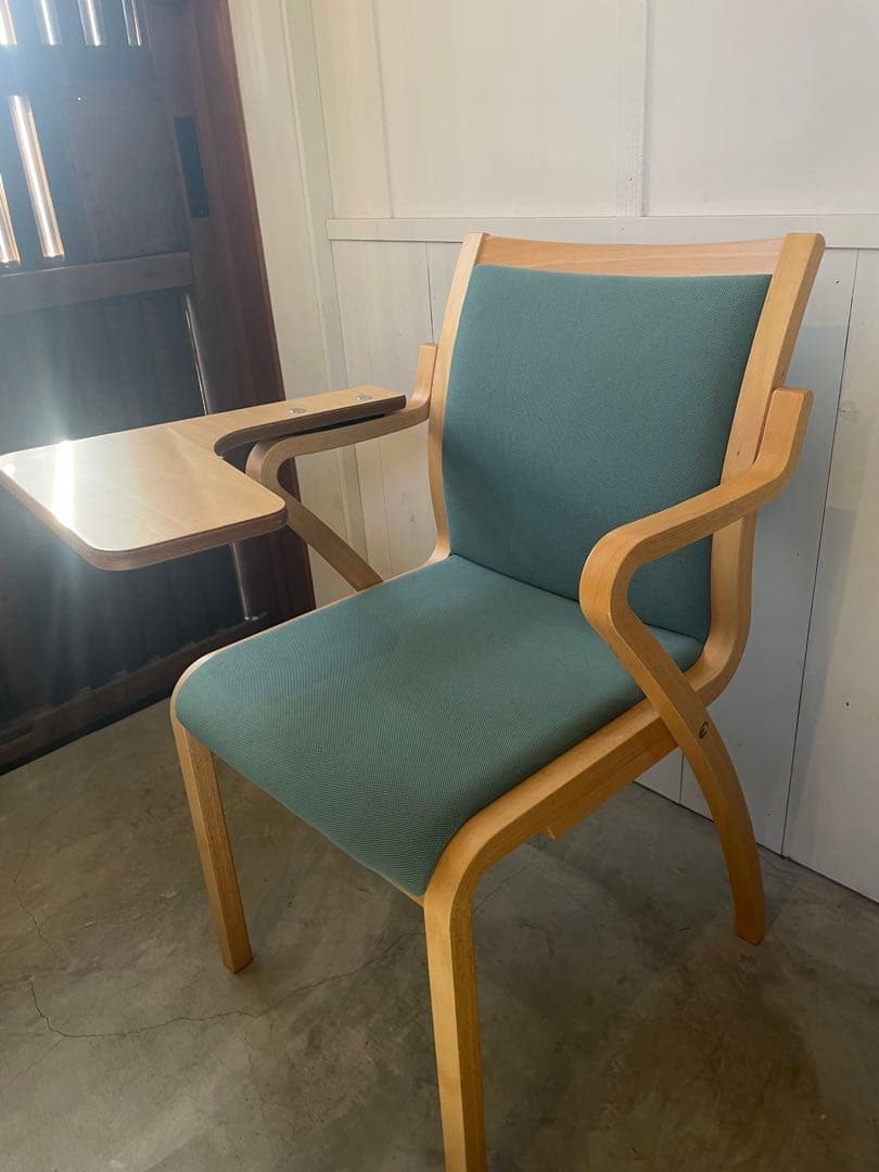 希少！廃盤状態良し　天童木工 机付きチェア Tendo 成形合板 グリーン 椅子