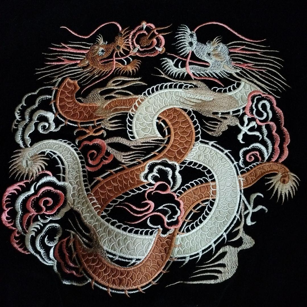 90s スカジャン メンズS リバーシブル 龍刺繍/ジャパン刺繍 ベロア/サテン