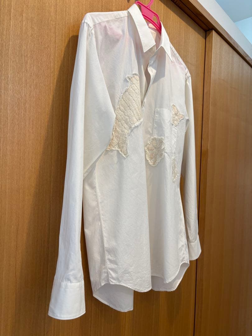 コムデギャルソンシャツ　ホワイト 刺繍入り 長袖シャツ　メンズSサイズ