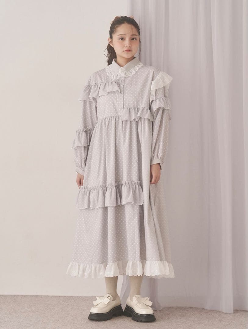 merry jenny フリルドットデコレーションワンピース グレー