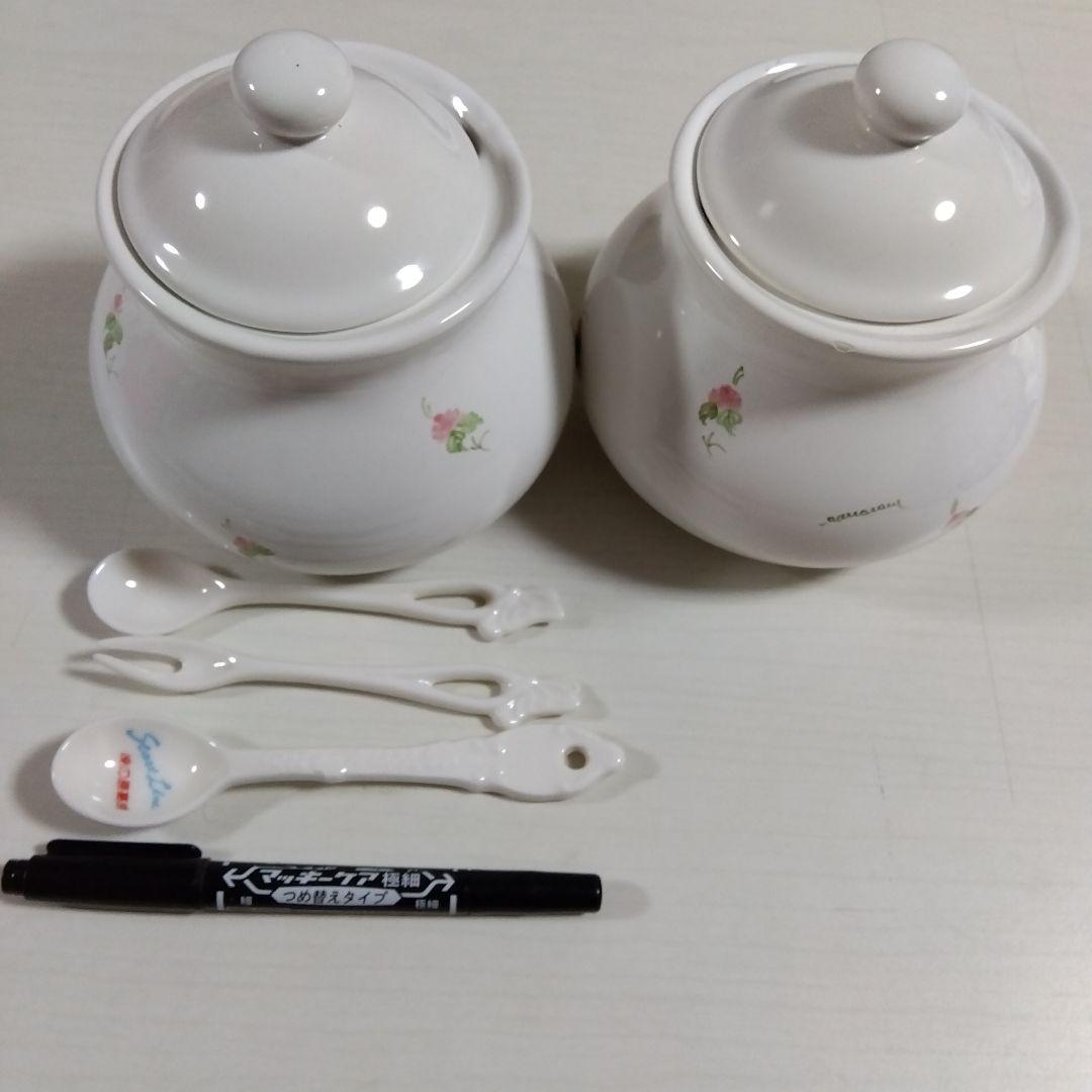 annarosa イタリア花柄陶器保存容器2個　ビンテージとスプーン3本セット