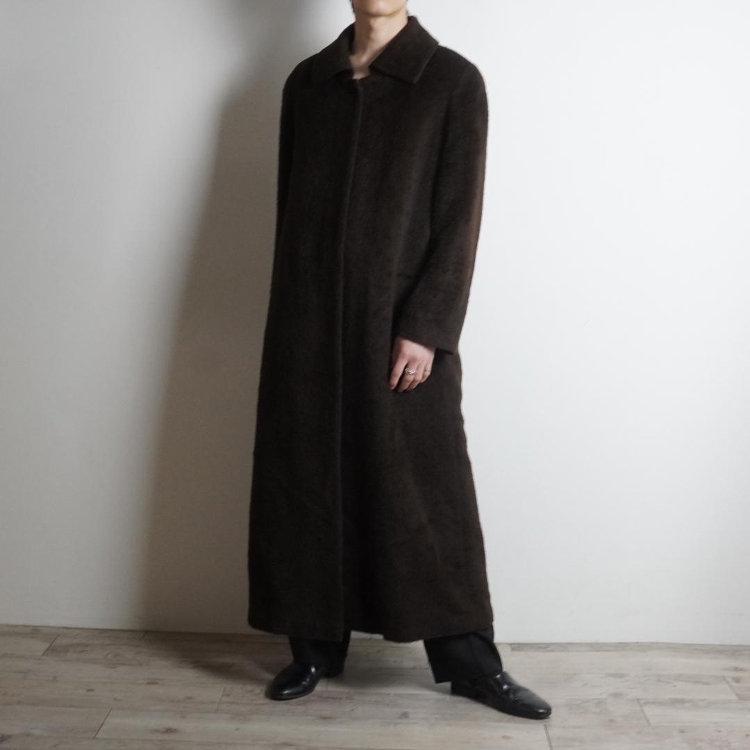 vintage ファーステンカラーロングコート ウール ブラウン/TW19