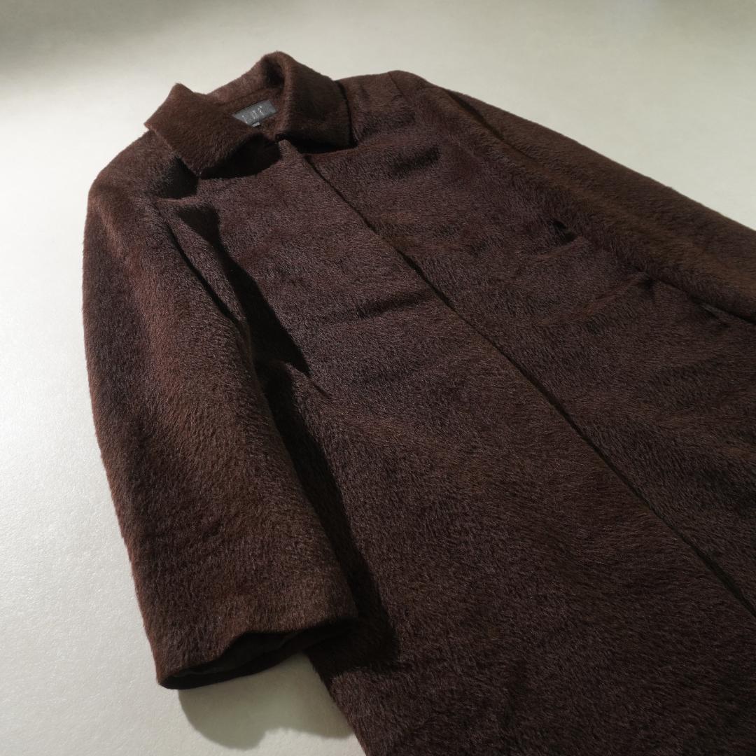 vintage ファーステンカラーロングコート ウール ブラウン/TW19