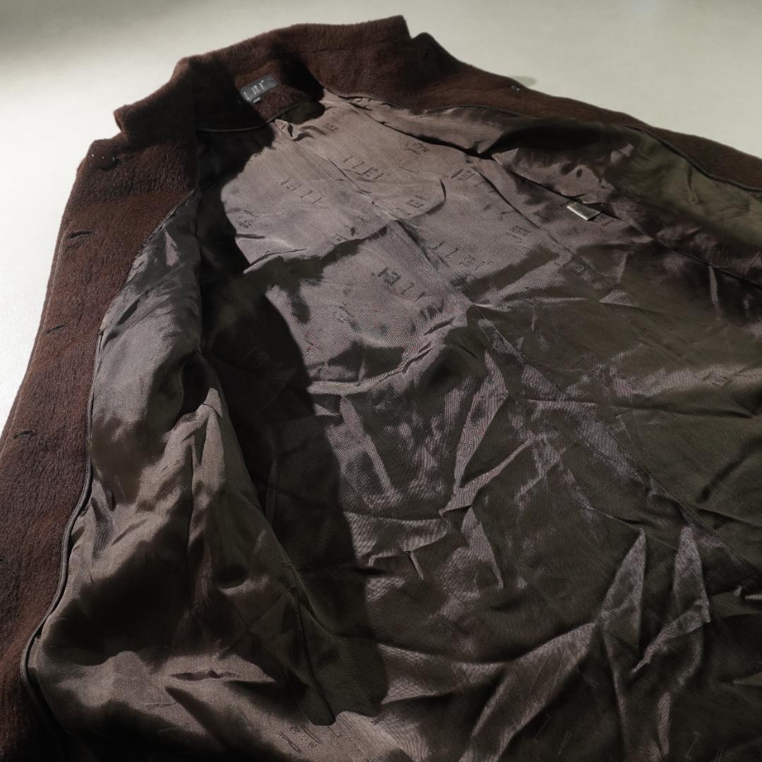 vintage ファーステンカラーロングコート ウール ブラウン/TW19