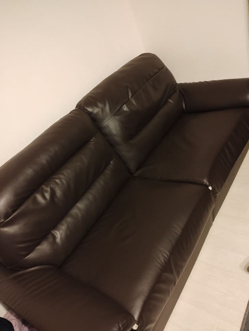 直接取引ダークブラウン 合成皮革ソファ　3人掛け+2人掛け