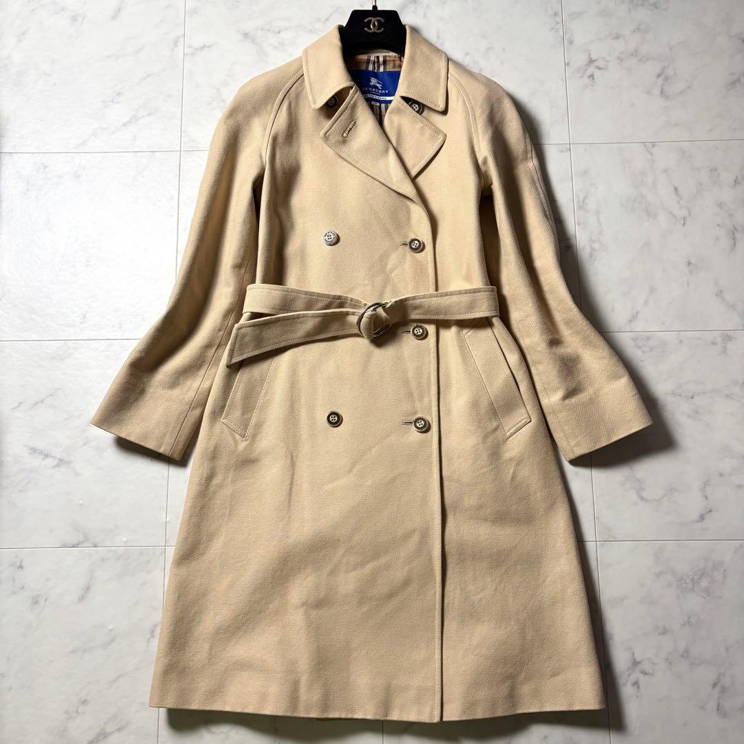 バーバリーブルーレーベル トレンチコート ロング丈 ノバチェック キャンバス地
