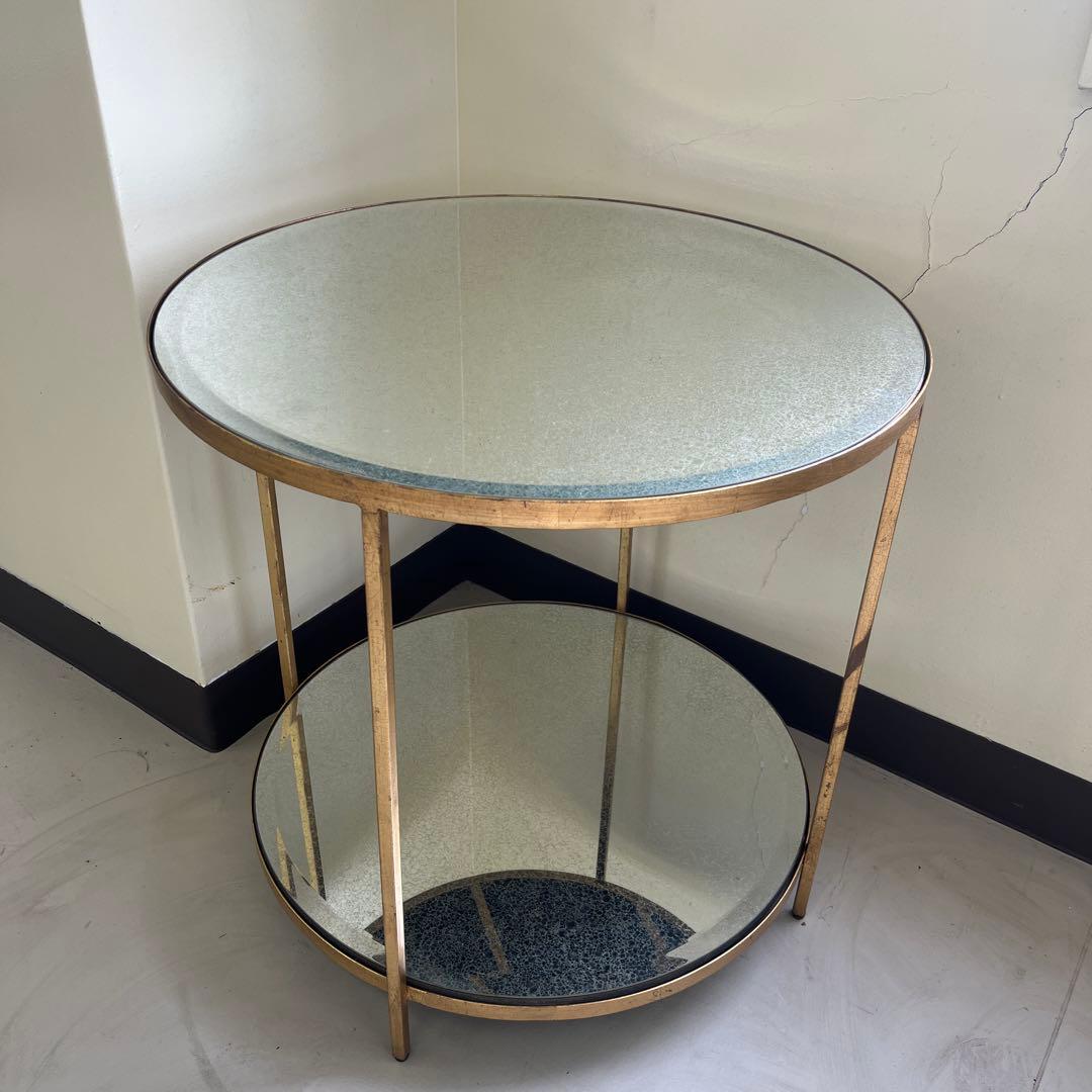 円形ガラスサイドテーブル ゴールドアンティーク仕様　122