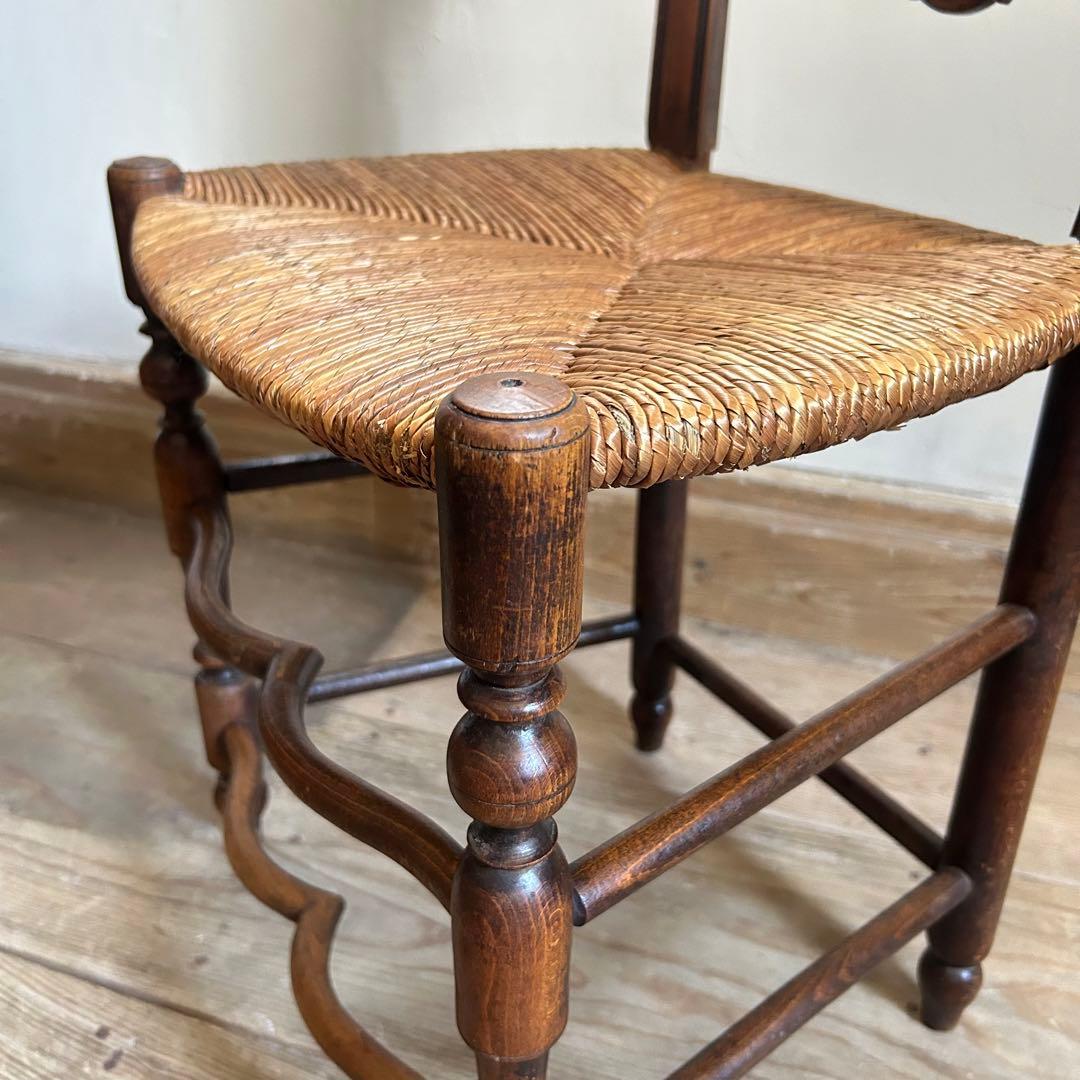 フランスアンティーク ラッシュシートチェア 波型貫 ウェーブ 籐張り ラタン