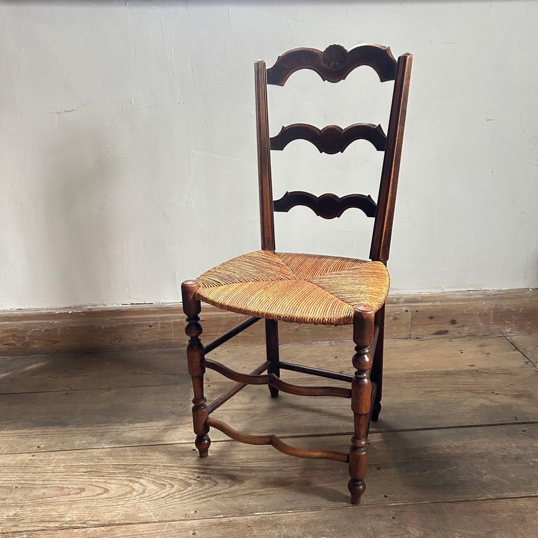 フランスアンティーク ラッシュシートチェア 波型貫 ウェーブ 籐張り ラタン