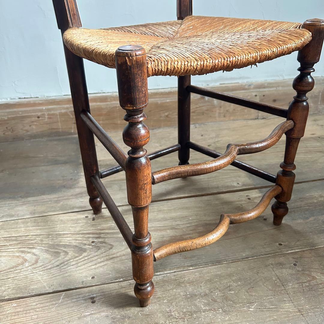 フランスアンティーク ラッシュシートチェア 波型貫 ウェーブ 籐張り ラタン