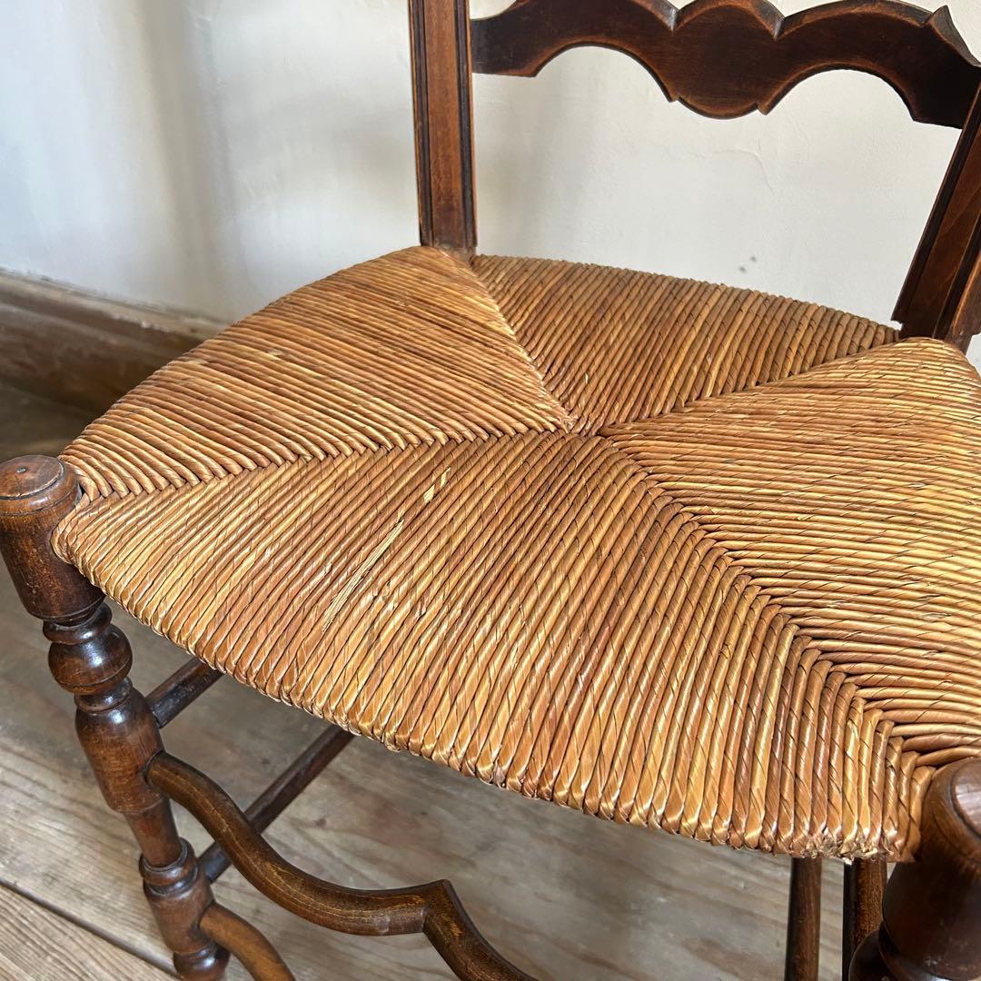 フランスアンティーク ラッシュシートチェア 波型貫 ウェーブ 籐張り ラタン
