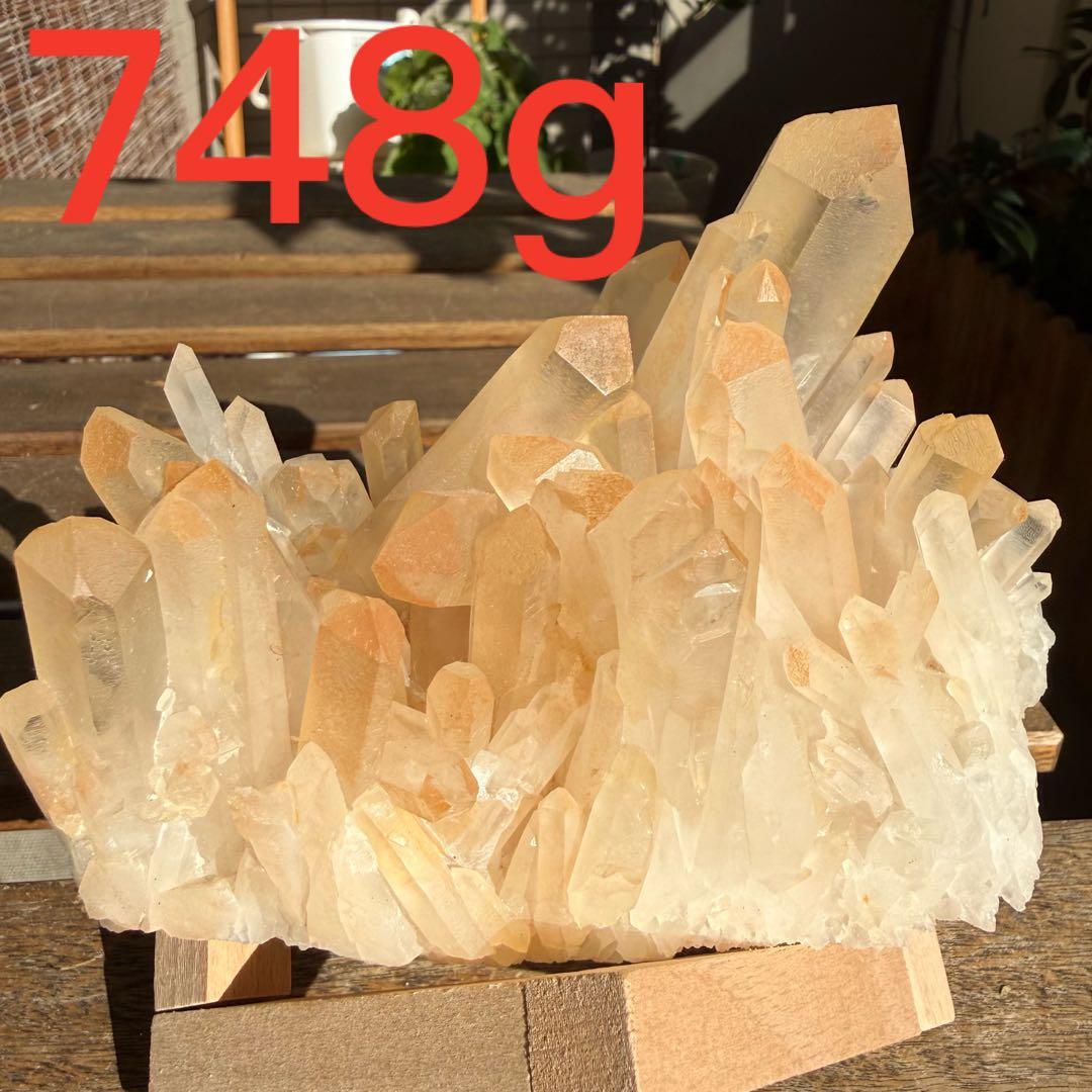 自然色　水晶クラスター　ピンク　オレンジ 748g 水晶　原石　自然石P⑤