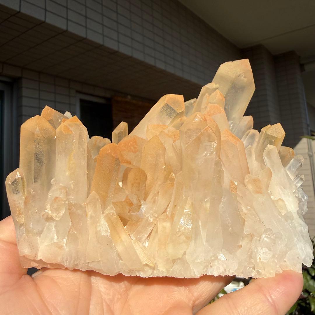 自然色　水晶クラスター　ピンク　オレンジ 748g 水晶　原石　自然石P⑤