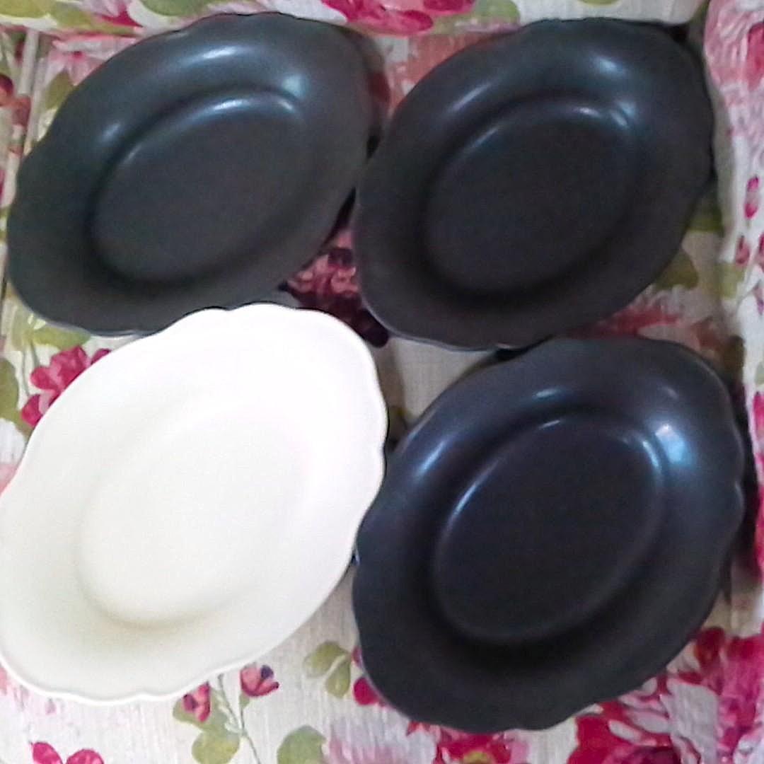 awabi ware 4点（黒3白1）カレー皿 あわびウェア 雲形