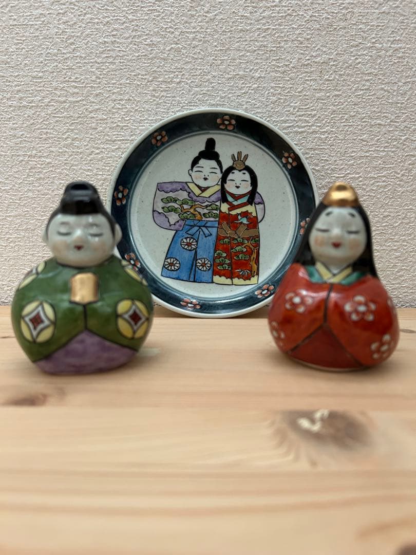 有田焼 円左エ門 雛人形 立雛 ペア＋飾り皿 三点セット｜手描き陶器 ひな飾り