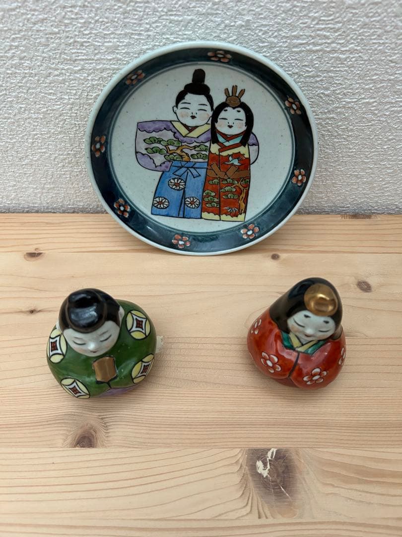 有田焼 円左エ門 雛人形 立雛 ペア＋飾り皿 三点セット｜手描き陶器 ひな飾り