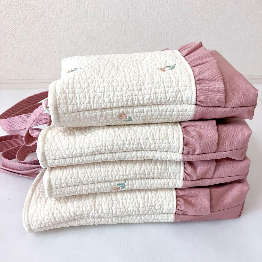 レッスンバッグ✖️3 上履き入れ　ヌビ　チューリップ刺繍
