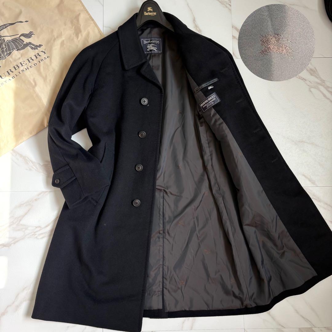 極美品◆バーバリー カシミヤ ステンカラー コート シャドーホース M 紺