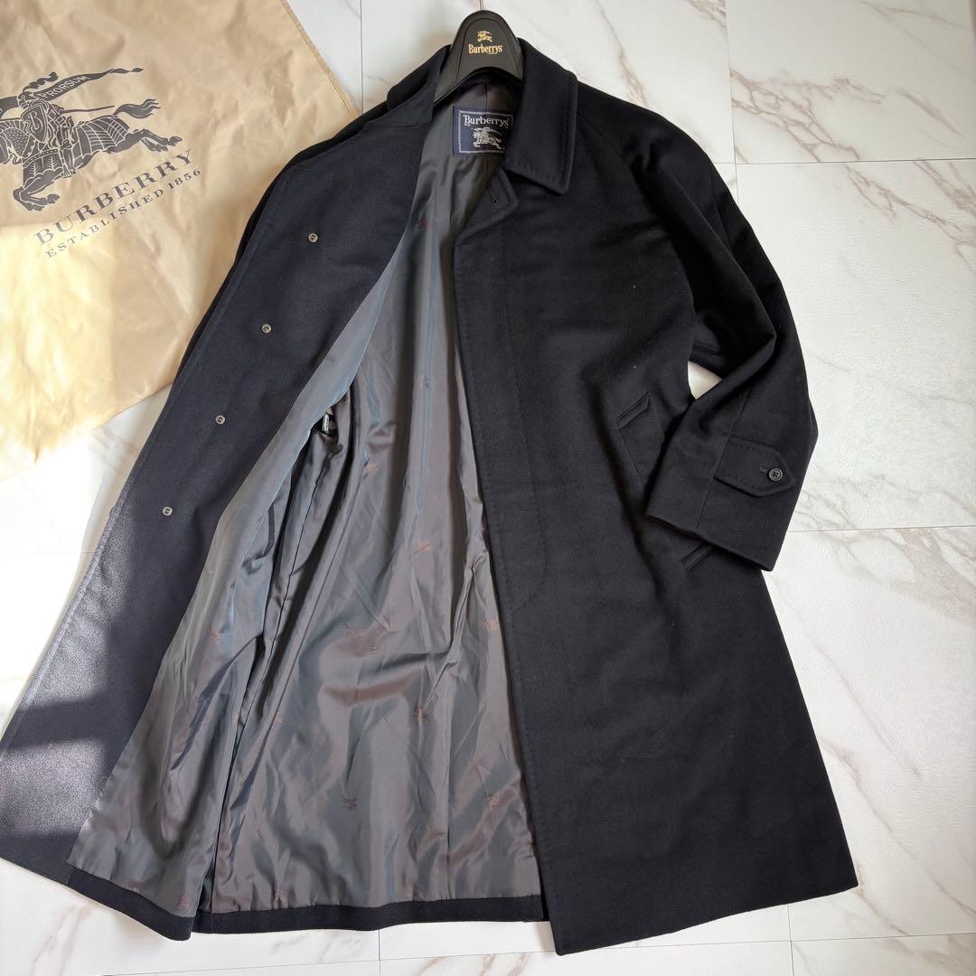 極美品◆バーバリー カシミヤ ステンカラー コート シャドーホース M 紺