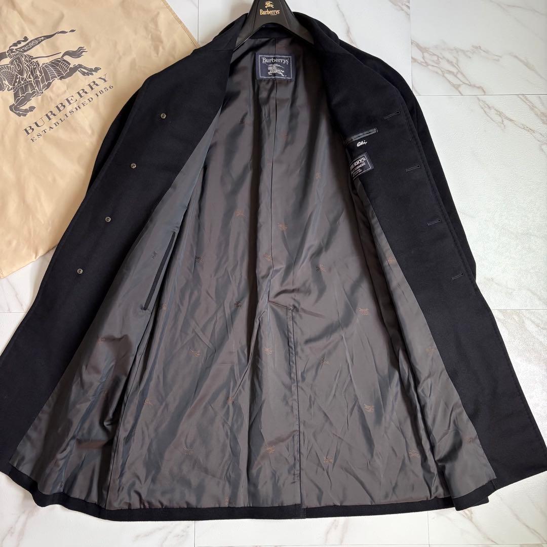 極美品◆バーバリー カシミヤ ステンカラー コート シャドーホース M 紺